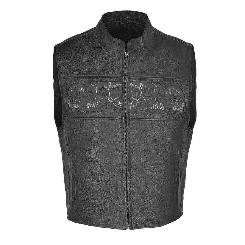 Gilet tête de mort en cuir pour homme