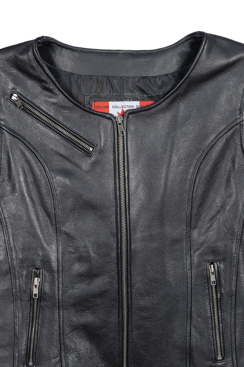 Zipper Gilet En Cuir Dames